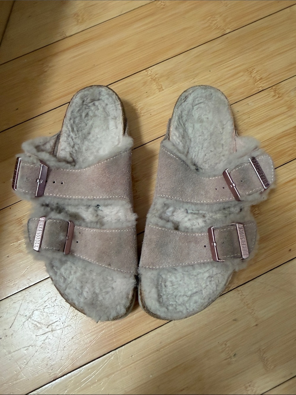 Birkenstock Arizona Suede Shearling Slides in Dusty Rose -38 - Picture 3 of 10
